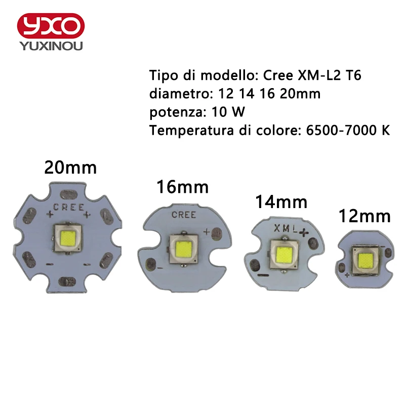 1 шт. CREE XML2 светодиодный XM-L2 T6 U2 10 Вт белый нейтральный белый теплый белый высокой мощности Светодиодный излучатель с 12 мм 14 мм 16 мм 20 мм PCB для DIY