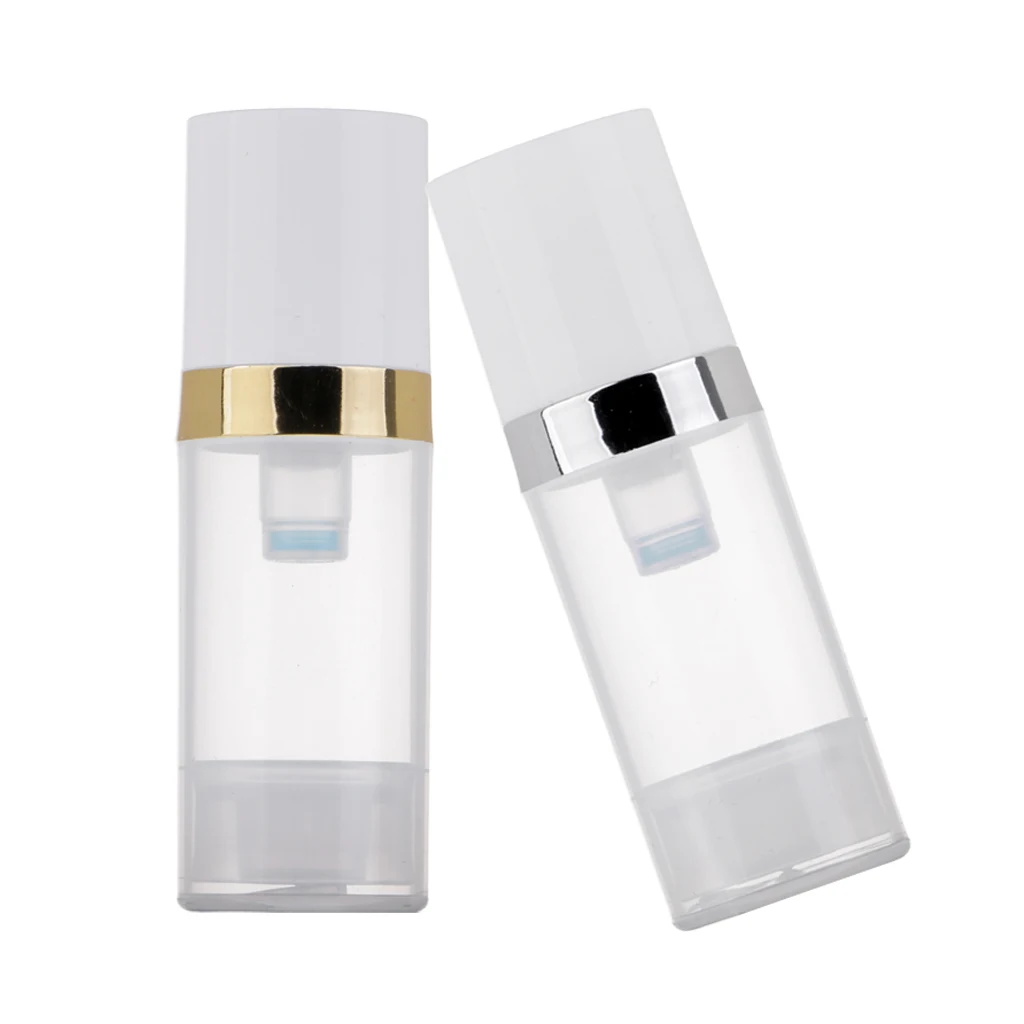 10ml Empty Makeup Bottles Pump Tubes, Clear Plastic Lotiions Cream Cosmetics Container Set of 2 Refillable for travel and DIY