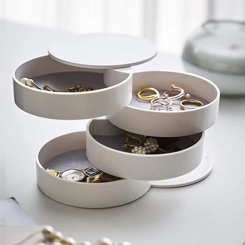 

4 Layers Rotate Jewelry Storage Box Necklaces Earrings 360 Degrees Rotary Organizer Box Bracelet Small Items Container Case