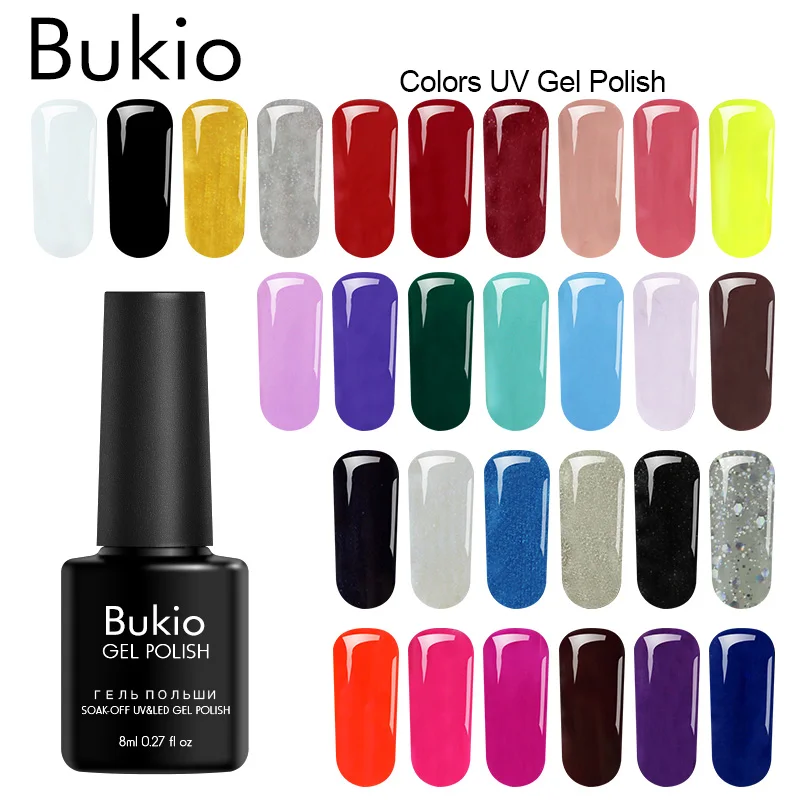 

Bukio Semi Permanent Esmalte 29 Colors Nail Gel Uv A Set of Gel Varnishes Manicure Design Hybrid Lacquer Primer Nail 8ml