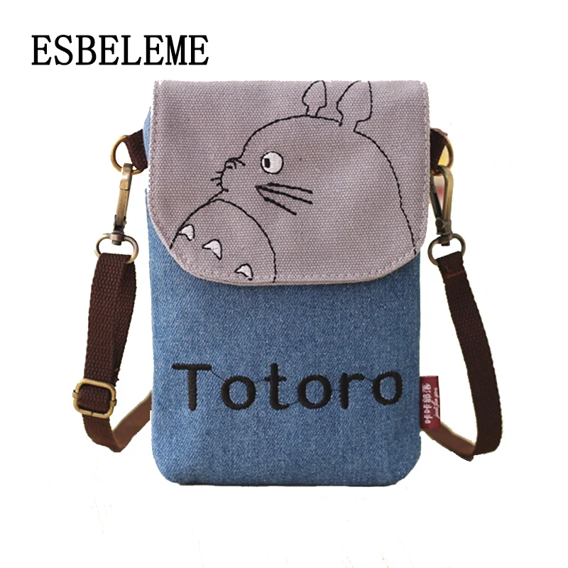 

fashion women mini mobile cell phone shoulder bag ladies totoro waterproof girls cartoon canvas crossbody messenger pouch YF005