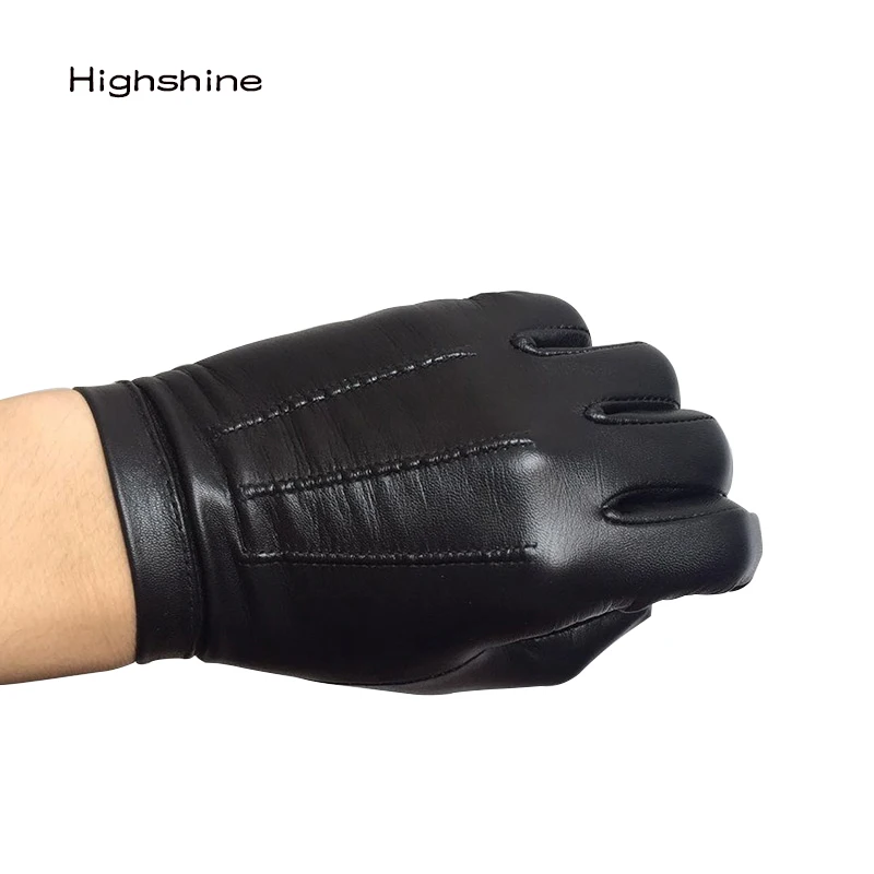 Leather Gloves Men Unlined Luxury Italy Thin Wrist Button Tight-Fitting Winter Warm Driving Touch Screen