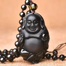 Натуральный обсидиан матовая подвеска maitreya Смеющийся Будда кулон ожерелье для женщин и мужчин