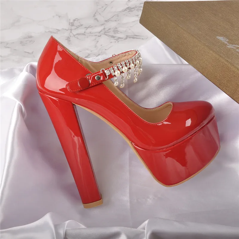 Women 2019 summer Mary Jane Platform Pumps Ankle Strap thick 15~16cm Round Heel High Heels Dress Buckle Shoes large size US15 Women 2019 summer Mary Jane Platform Pumps Ankle Strap thick 15~16cm Round Heel High Heels Dress Buckle Shoes large size US15