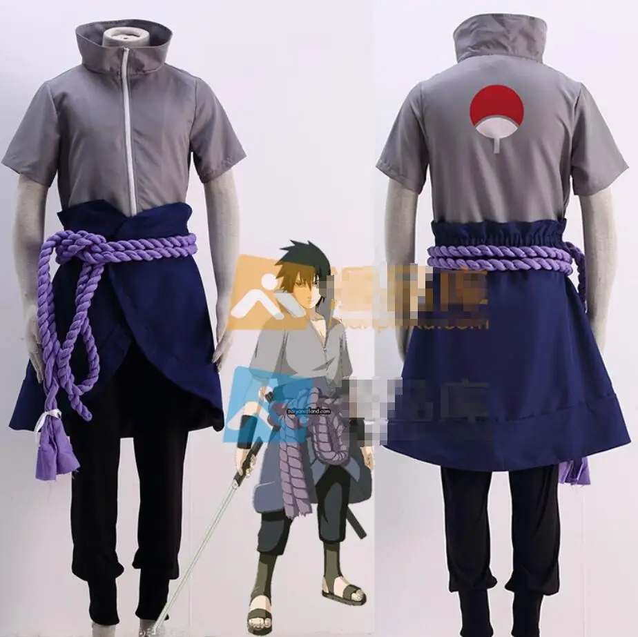 

NARUTO Anime cosplay Uchiha Sasuke Halloween male cos costumes size 2XS-3XL top+pants+belt+sleeve+Waist