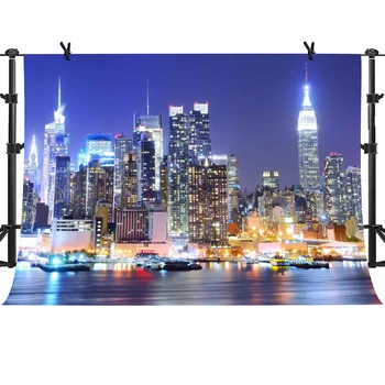

MTMETY New York City Backdrop Manhattan Night Scene Skyscraper Urban Light Background Video Studio Photo