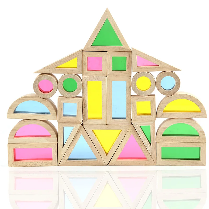 ФОТО Rainbow Arcylic Wood Blocks Toys Early Childhood Montessori Educational Creative Plaything Inspire Manipulative Ability