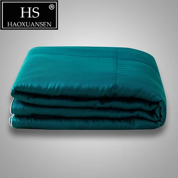 

100% Lyocell Tencel Fabric Thin Quilt Dark Cyan Summer Comforter Solid Color Quilts Queen King Size Adult Blanket Bed Cover