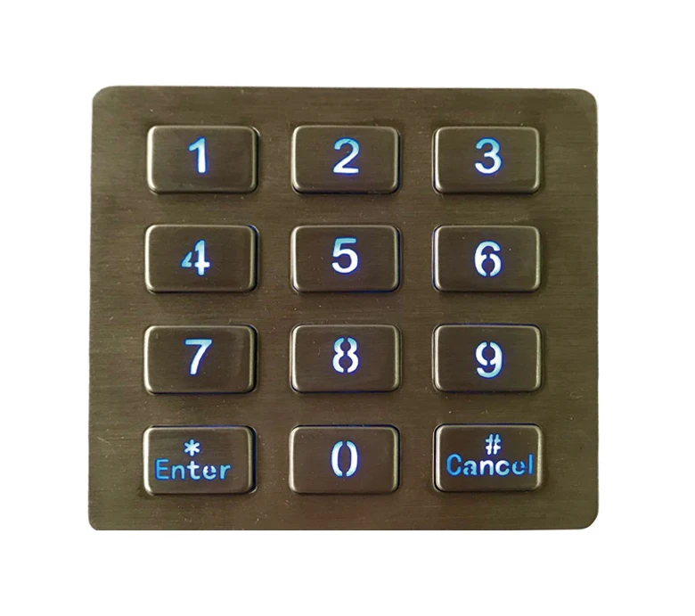 Top mount metal illuminated key button usb backlit keypad,LED backlighted 12 keys 3x4 stainless