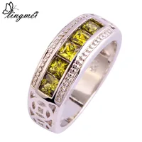 lingmei Free Shipping Peridot New Popular  Silver Ring Jewelry For Women Party Gift Size 6 7 8 9 10 Couples Rings Wholesale