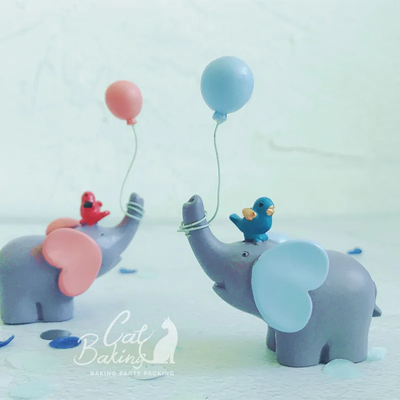 

Blue Pink Elephant Balloon Lollipop "Happy Birthday" Collection Cake Topper Dessert Decoration for Birthday Party Lovely Gifts