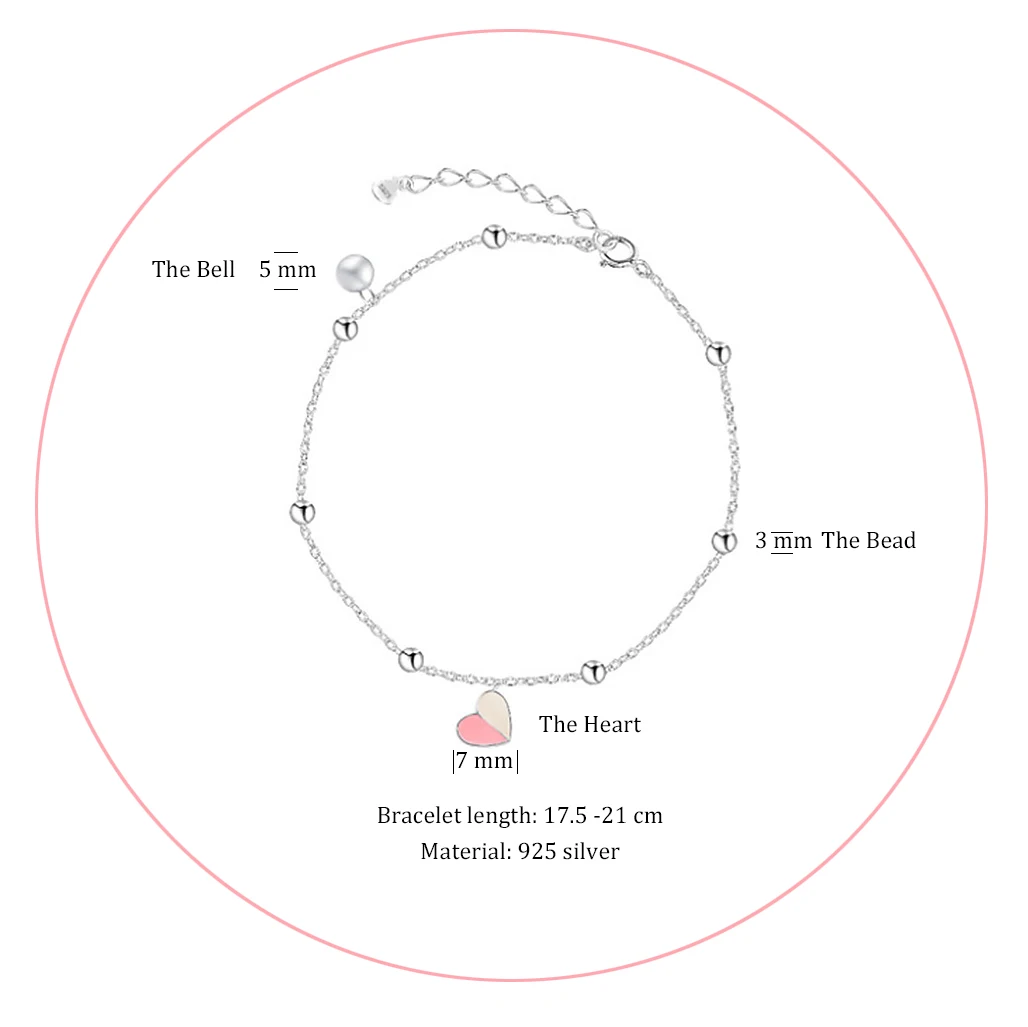 Herwish розовое сердце 925 пробы серебряный браслет с колокольчиком Kawaii корейские ювелирные изделия для женщин Подарки дизайн коллекция леденцов