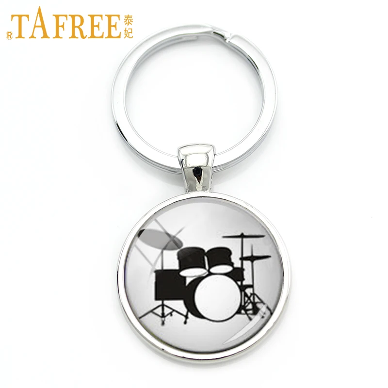 TAFREE Drum Kit silhouette key chain DJ turner mixer simple drum set profile pattern keychain drummer jewelry music gifts KC595|key chain|music