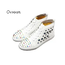 Ovxuan Multicolor Rivets Metal Rings High Top Shoes Men Fashion Party and Prom Men Dress Shoes Italy Design Street Sneaker Shoes