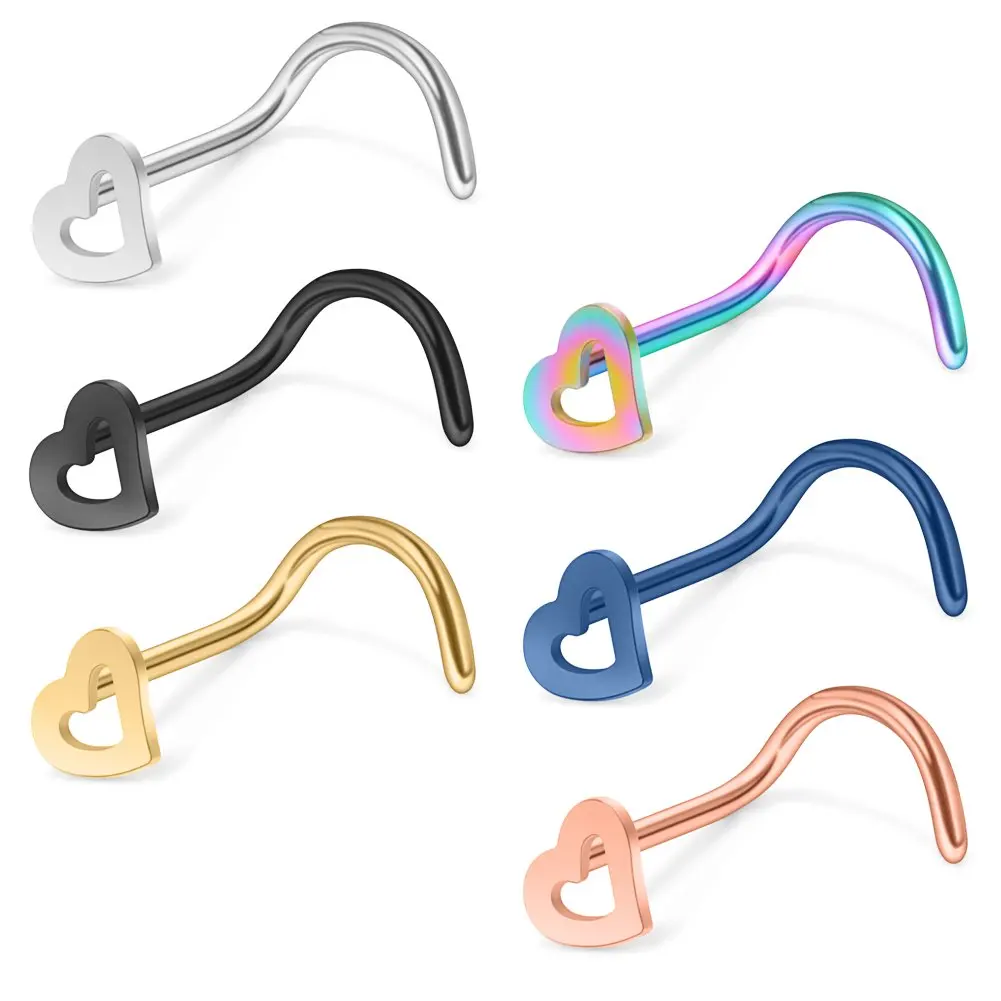 

JFORYOU 20G 18G Surgical Steel Heart Nose Stud Rings Screw Bend Piercing Jewelry 3-6PCS wholesale jewelry lots