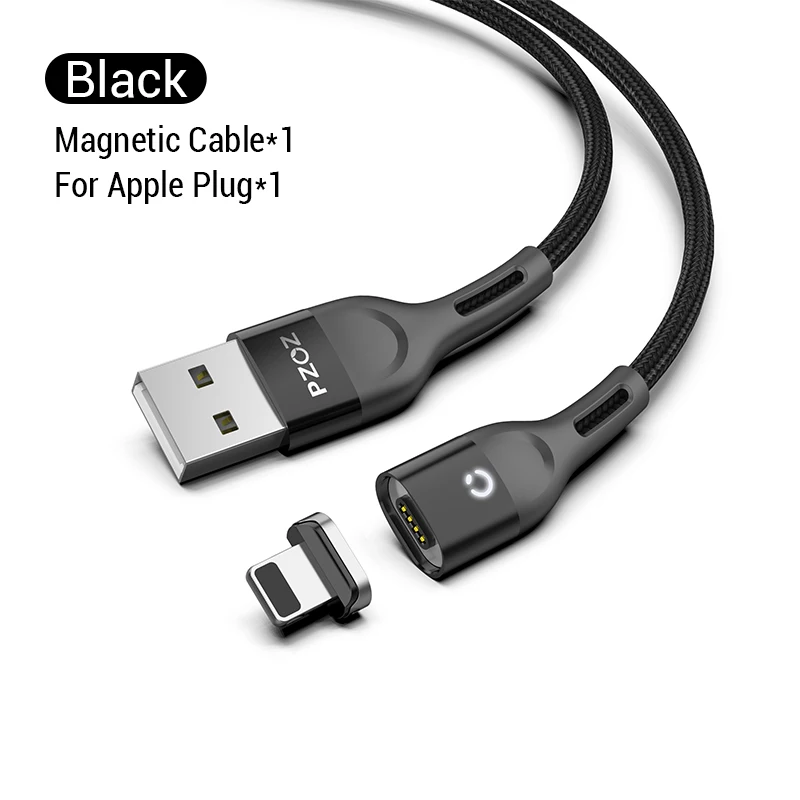 PZOZ Магнитный кабель Micro USB C Быстрая Зарядка адаптер Microusb type-C магнит зарядное устройство Тип C кабель для iPhone samsung Xiaomi шнур Магнитный кабель Microusb type-C Магнитный кабель Быстрая Зарядка адаптер - Цвет: Black For iPhone