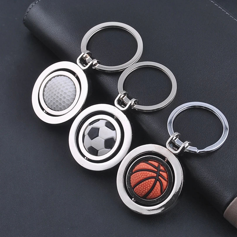

10PCS Basketball Golf Keychain Metal Keyring Rotary Football Pendant Accessories Gift J148