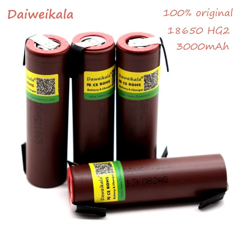 

10PCS battery 18650 HG2 3000mAh with strips soldered batteries for screwdrivers 30A high current + DIY nickel inr18650 hg2