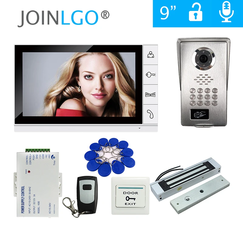 FREE SHIPPING 9\ LCD Monitor Video Intercom Door Phone System RFID Code Keypad Outdoor Camera + Electromagnetic Lock