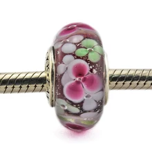 DIY подходит Pandora Charms браслеты цветочный сад муранские стеклянные бусины 925 пробы-серебро-ювелирные изделия