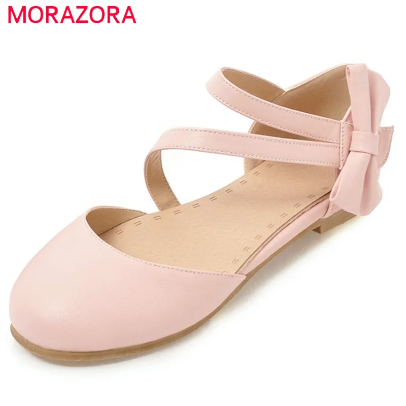 

MORAZORA 2018 new spring summer shoes with butterfly knot hook loop casual round toe solid sweet women flats shoes