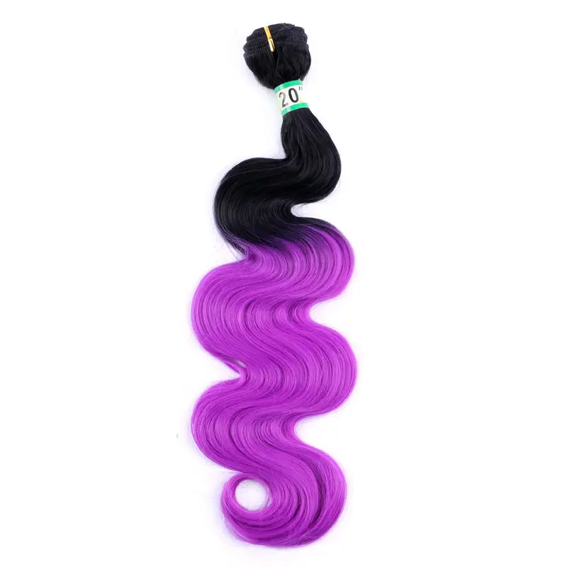 Black to blue Ombre color cosplay weave synthetic Hair Extensions 100gram one piece Body wave bundles - Цвет: T1-Purple