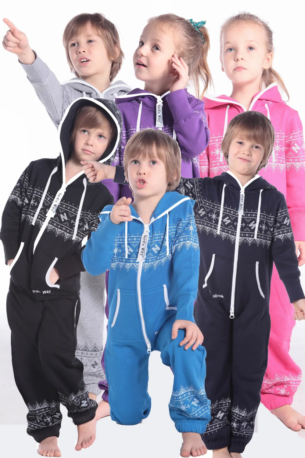 Nordic Way Printed One Piece Jumpusit All In One Fashion Kids Romper Hoody Fleece Overall