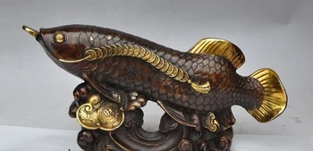 

chinese fengshui bronze gilt wealth money coin ruyi fish auspicious lucky statue