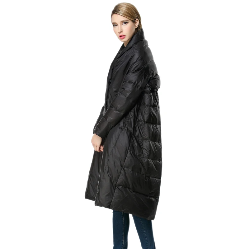 Европейская мода, высокое качество, асимметричное Женское пальто-кокон, куртка, длинный пуховик, женская зимняя коллекция размера плюс, верхняя одежда
