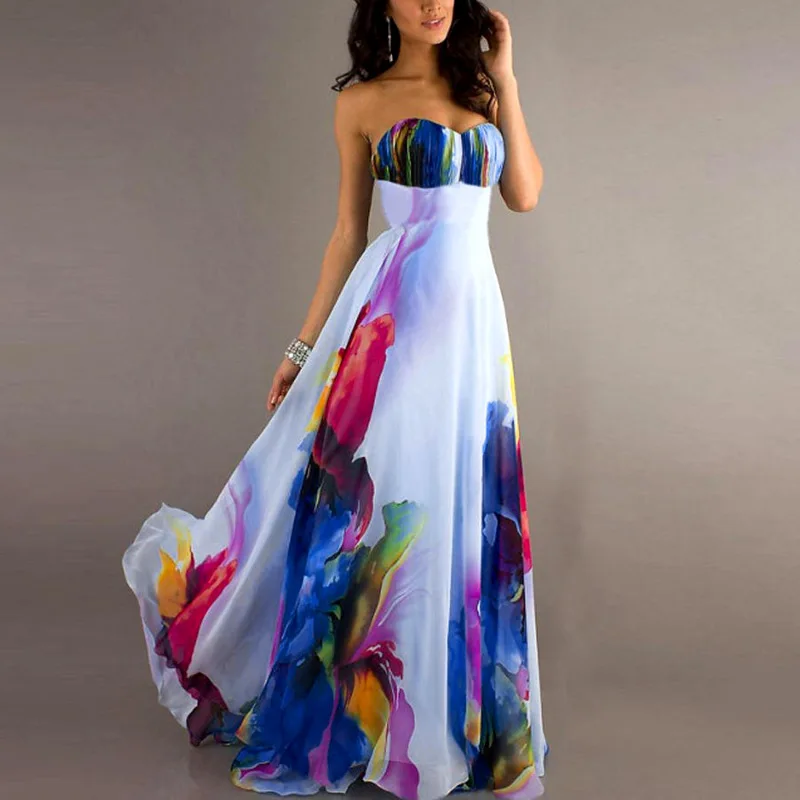 

Vogue sexy Women NEW Vintage Sleeveless Floral Long Maxi Dresses Party Dress