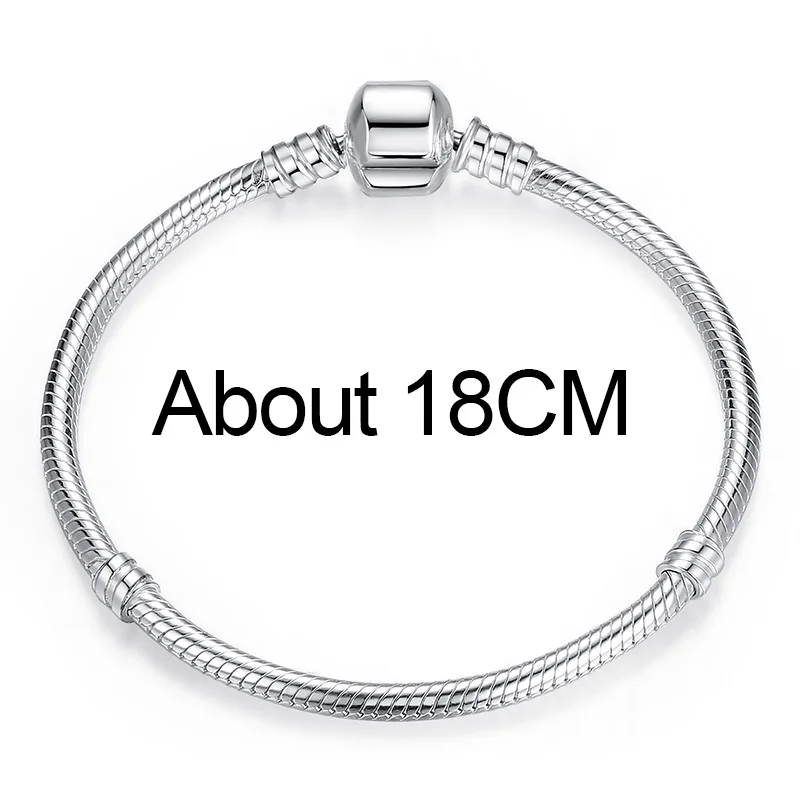 BAMOER Authentic 925 Sterling Silver Snake Chain Bangle& Bracelet Pave Star Cubic Zirconia CZ Jewelry PAB001 - Окраска металла: 18CM Length PAS902