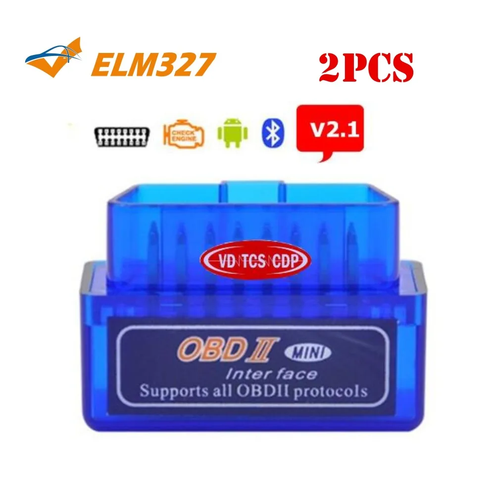2 шт. VD TCS CDP синий Супер Мини elm327 bluetooth ELM 327 V2.1 OBD2 сканер OBDII автомобильный