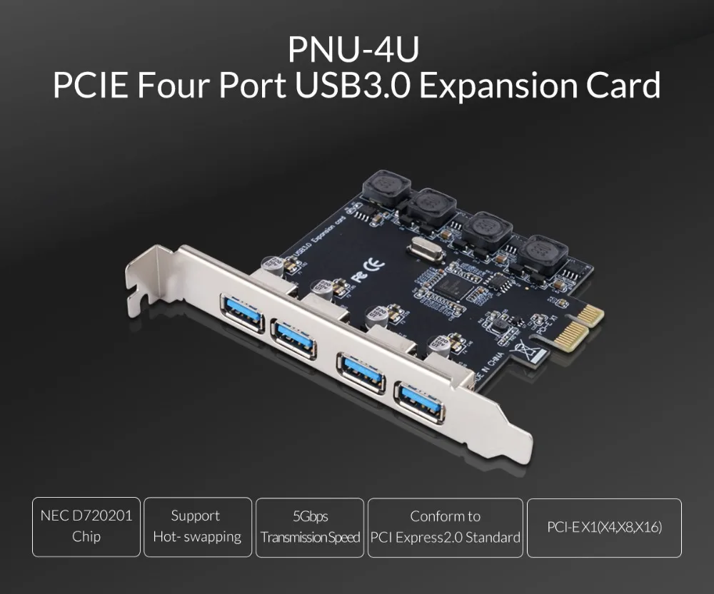 ORICO 2/4 порт PCIE к USB3.0 плата расширения PCIE X1 к USB3.0 адаптер горячей замены соответствует стандарту PCI Express2.0 Поддержка 5 Гбит/с