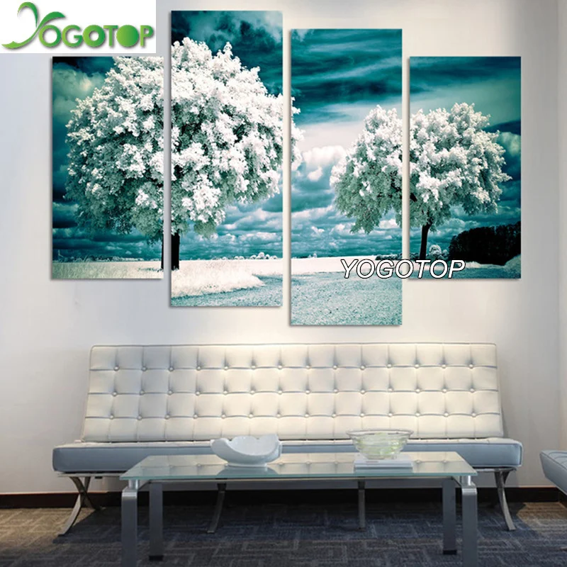 

YOGOTOP DIY Diamond Painting Cross Stitch Kits 5D Diamond Embroidery Snow tree Full Diamond Mosaic Needlework 4pcs/set ML0866