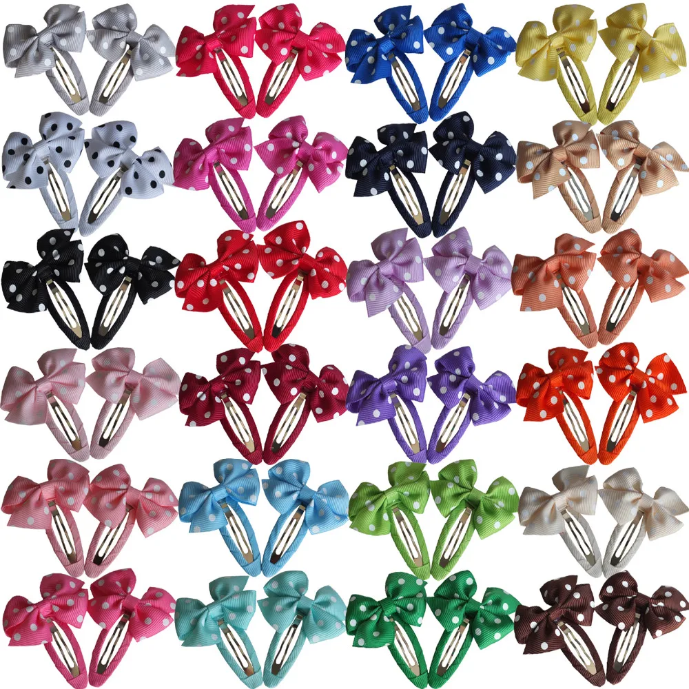 

2 pcs Dots Hair bow Snap clips Kids Girl Hair clip Barrattes Hairbows Hairpins Hairgrips Hair accessories Bow Snap clip Headwear