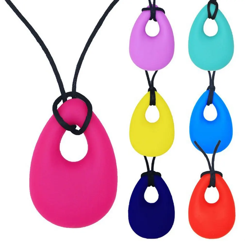 Orange Ring Teething Necklace Baby Silicone Teether Autism Sensory Chew Pendant