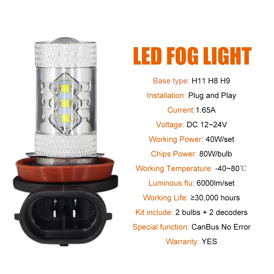 2 шт. Автомобильные светодиодные лампы 9006 HB4 18 светодиодов 80 Вт|Передние LED-фары