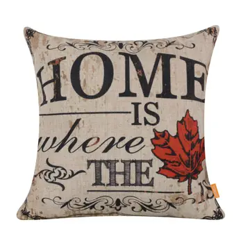 

LINKWELL 18x18" Retro Home is Where the Love is Red Maple Leaf Canada Monogram Burlap Cushion Cover Throw Pillowcase Shabby Chic