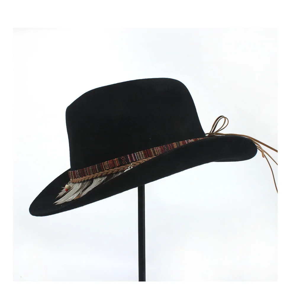 Шерстяная Женская шерстяная западная ковбойская шляпа женская черная фетровая шляпа Sombrero Hombre Монтана шляпа 57-59 см пояс-шнур