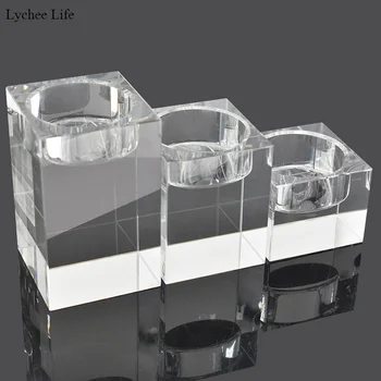 

Lychee Life 3PCS/set Festival Party Crystal Glass Cube Candle Holder Matching Block Candle For Home Decoration