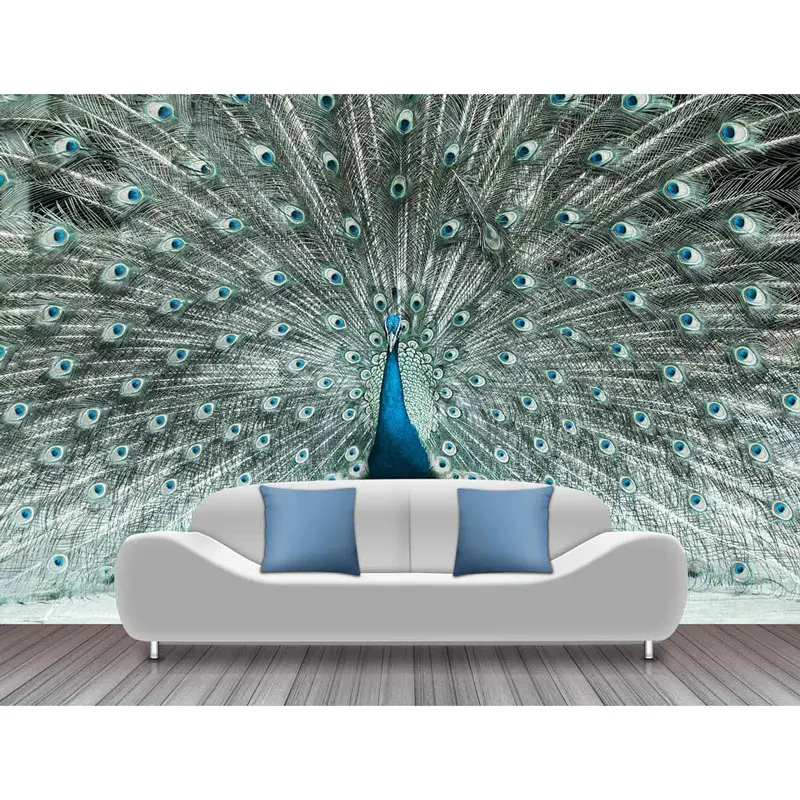 

Custom Wall Paper Stickers Peacock Feather Photo Wallpaper Mural 3D Living Room Papier Peint Self Adhesive Vinyl/Silk Wallpapers