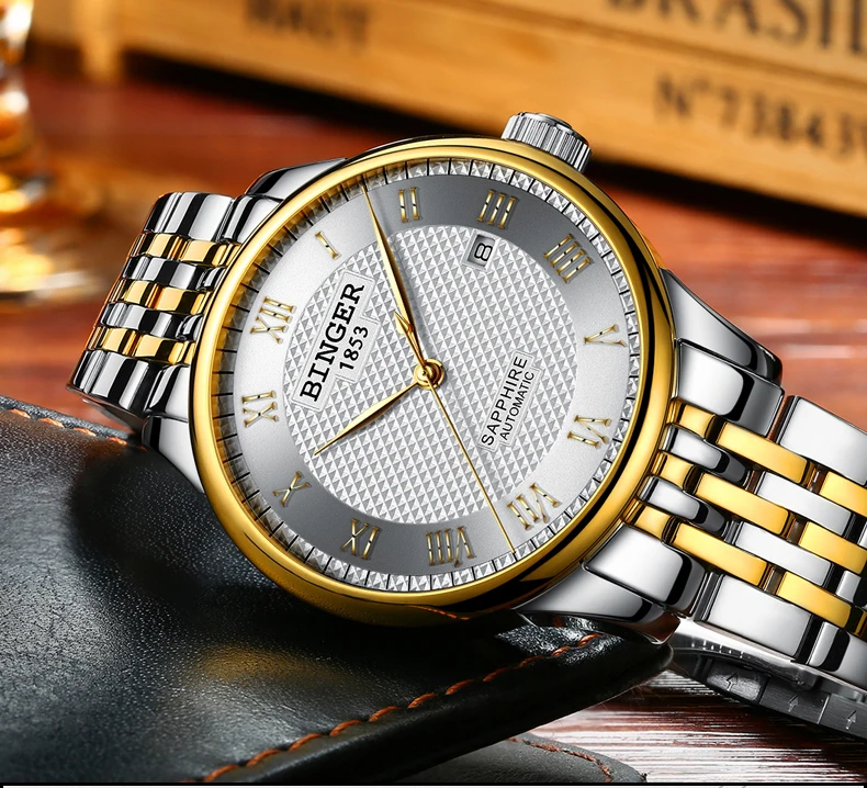 Настоящие роскошные швейцарские Бингер Брендовые мужские автоматические механические самовзводные сапфировые часы полностью стальные водонепроницаемые Модные деловые часы