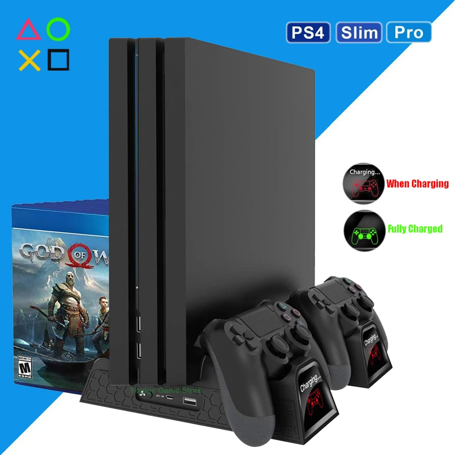 

PS4/PRO/Slim LED Charging Stand Cooler Cooling Fan Controller Charger Dock Games Holder for Play Station 4 PS 4 Accessories