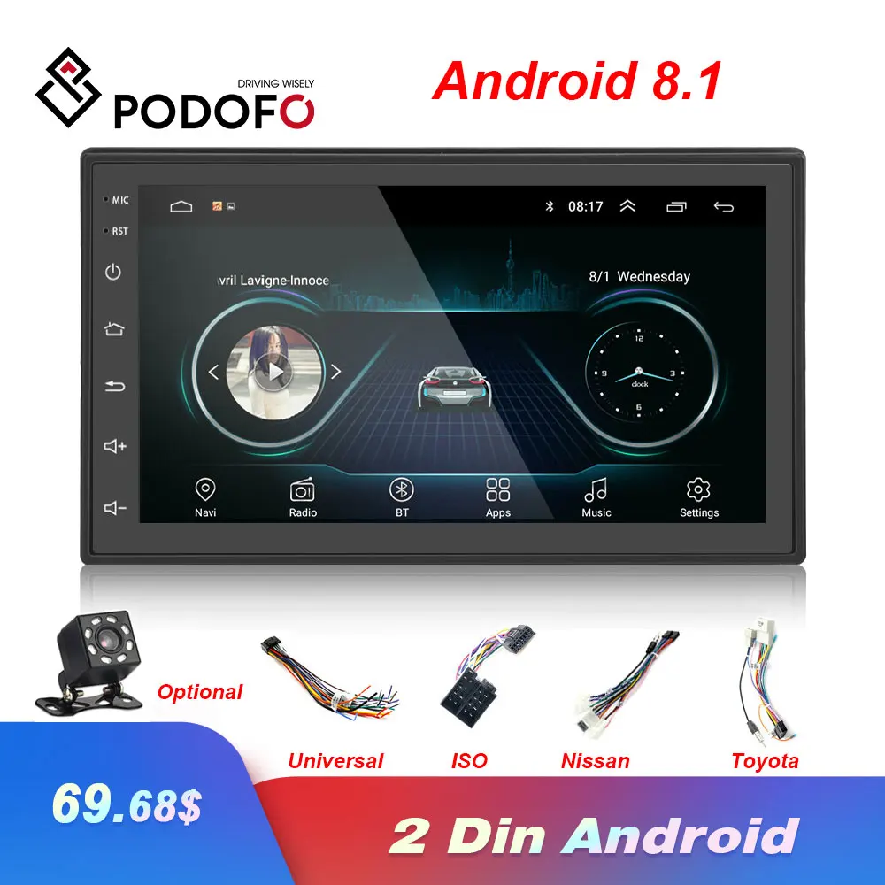 Podofo Andriod Авторадио gps навигация 2DIN автомобильный мультимедийный плеер WiFi USB FM HD 2 Din " автомобильный аудио Радио стерео резервный монитор