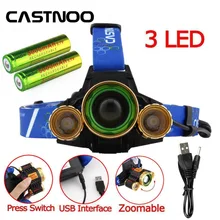 CASTNOO 10000 лм T6 3X светодиодный USB фара с переменным фокусным расстоянием 18650 фонарик Перезаряжаемые лампа+ USB кабель