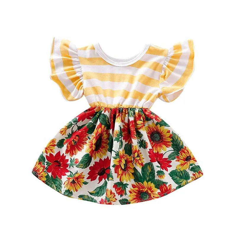 2019 новое платье с цветочным рисунком для маленьких девочек милое платье с расклешенными рукавами Повседневное летнее платье с