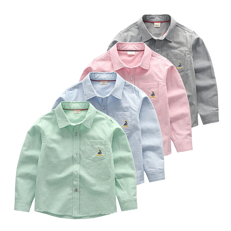 

2019 New Cute Sailboat pattern collar shirt for Baby boys soild cotton long Sleeve school blouse kid clothes for Toddler Boys