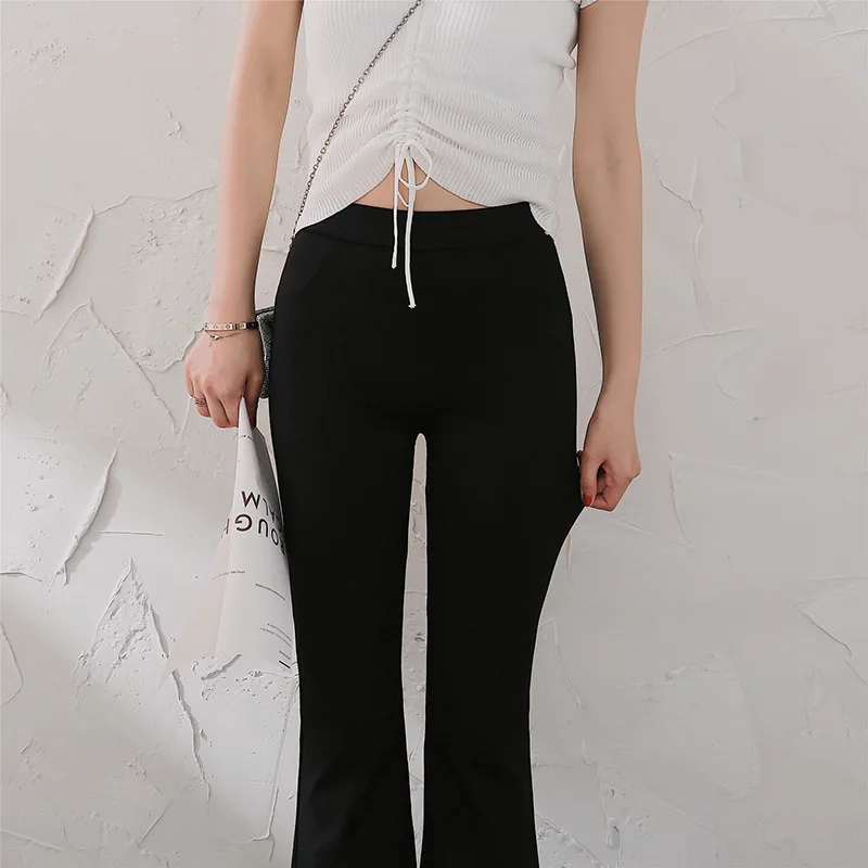 Split casual flare pants Korean version of high waist stretch fashion temperament nine pants women wide leg plus size trousers Split casual flare pants Korean version of high waist stretch fashion temperament nine pants women wide leg plus size trousers