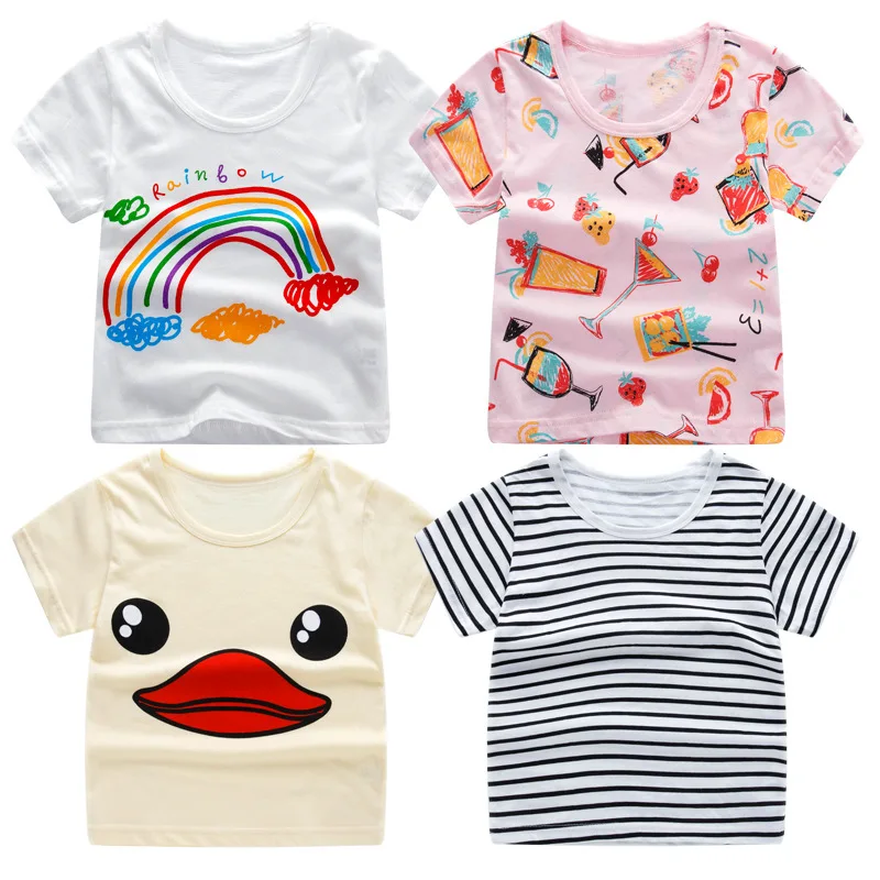 Летние детские футболки с коротким рукавом для мальчиков и девочек, футболка с рисунком, полосатая футболка, хлопковые топы для девочек, детская одежда