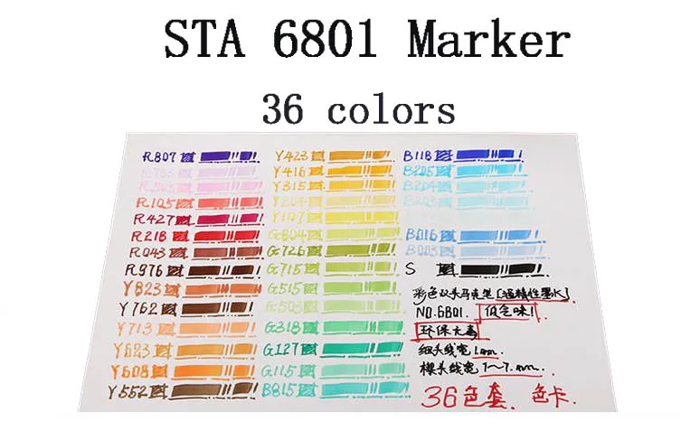 STA Alcohol Art маркерные ручки премьер двухсторонний Перманентный тонкий и долото наконечник манга товары для рукоделия Desenho Рисование эскиз - Цвет: 6801 box 36s